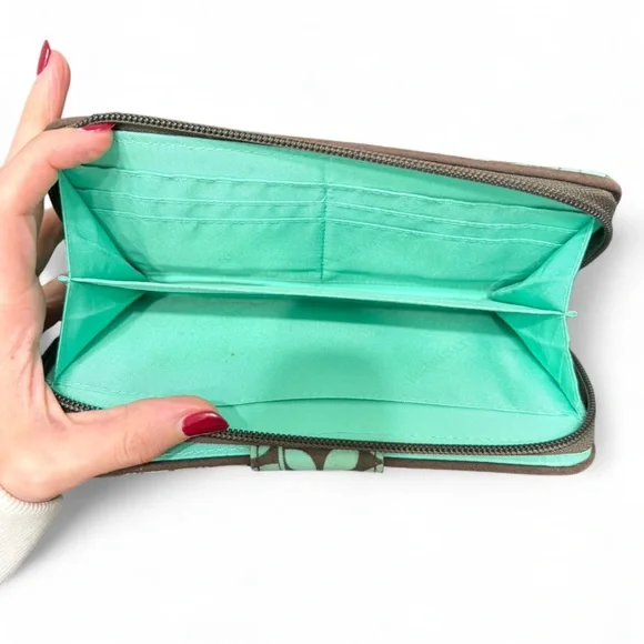 Vera Bradley Teal and Brown Leaf Wallet - Picture 6 of 11